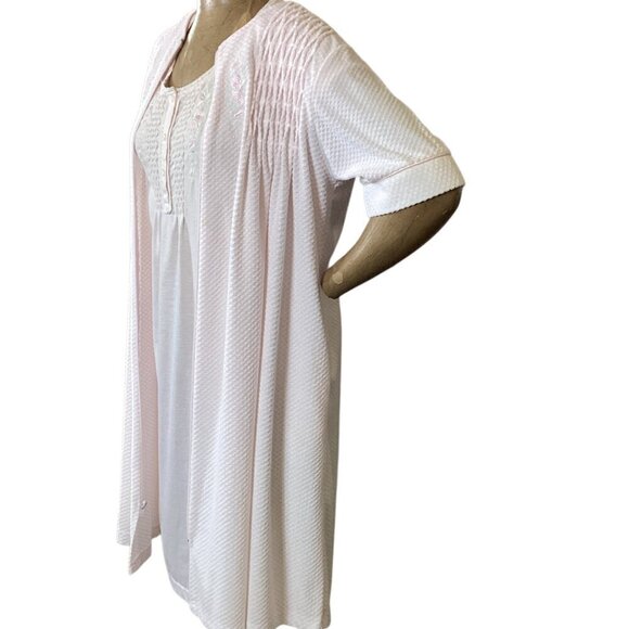 Vtg Miss Elaine 2 Piece Nightgown & Robe Set Embroidered Flowers S Pink #326E - Picture 7 of 12